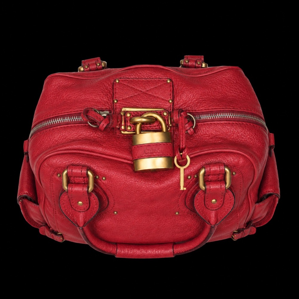 CHLOE Paddington Red Leather Tote Bag Lock & Key COA Dust Bag